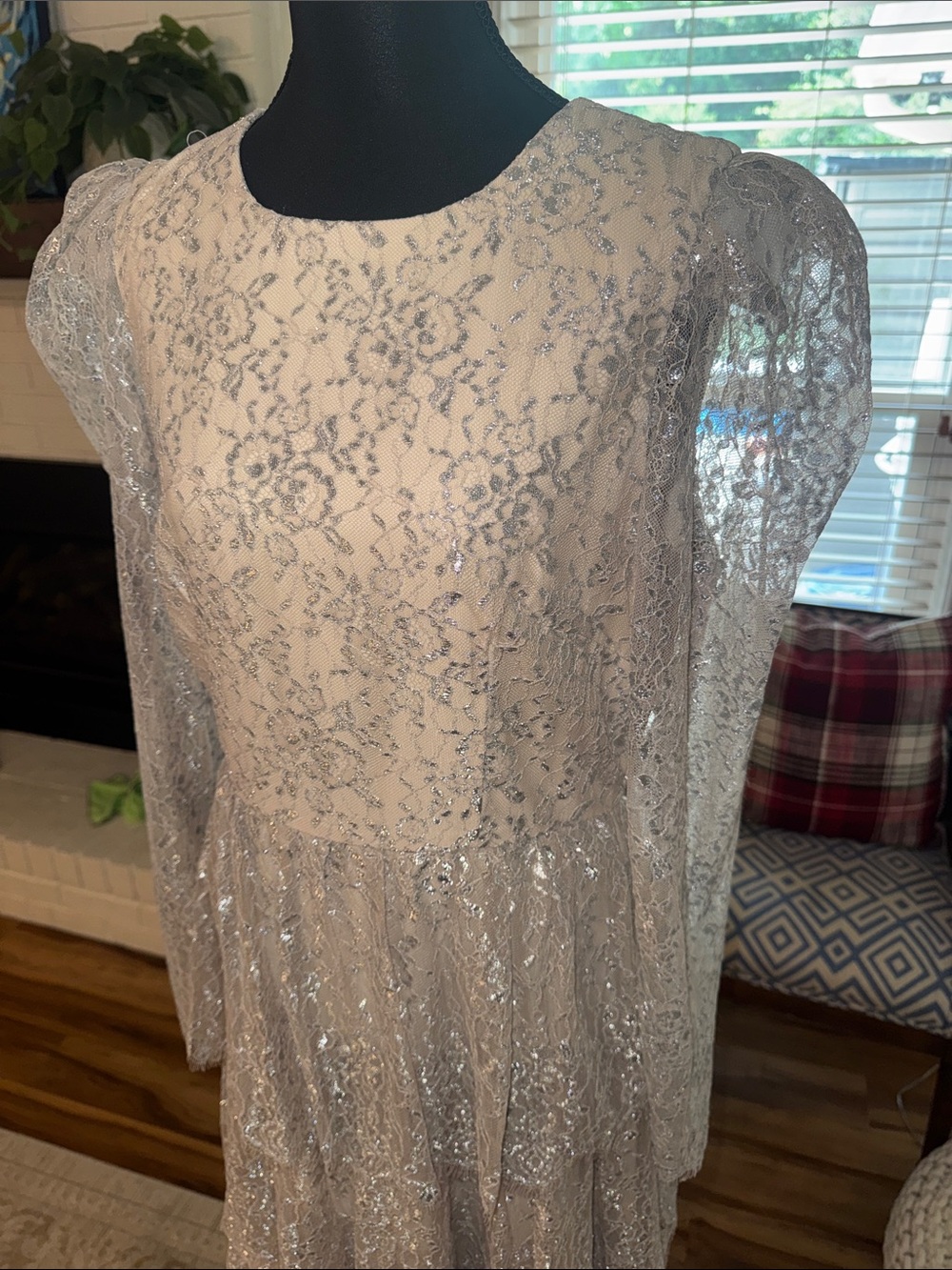 NWT ANTONIO MELANI x Born on Fifth White Lace Tiered Maxi Dress with Long Sleeve - Picture 6 of 14